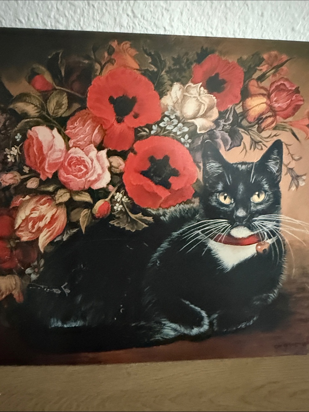 Vintage 12”x14” tin artwork by artist Gre Gerardi entitled “Poppy Cat” - Picture 2 of 4